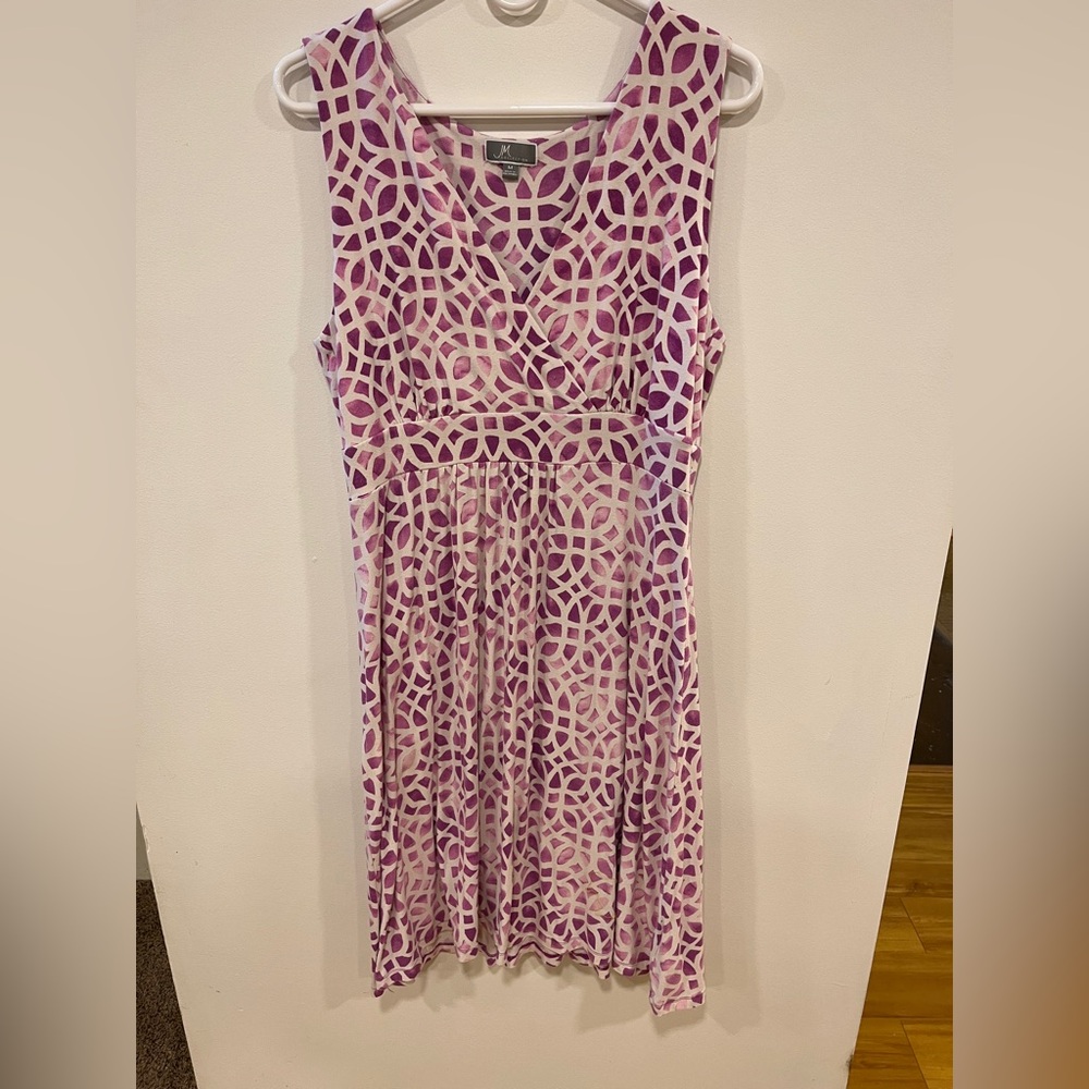 light Purple and white batik style geometric print Sleeveless Dress